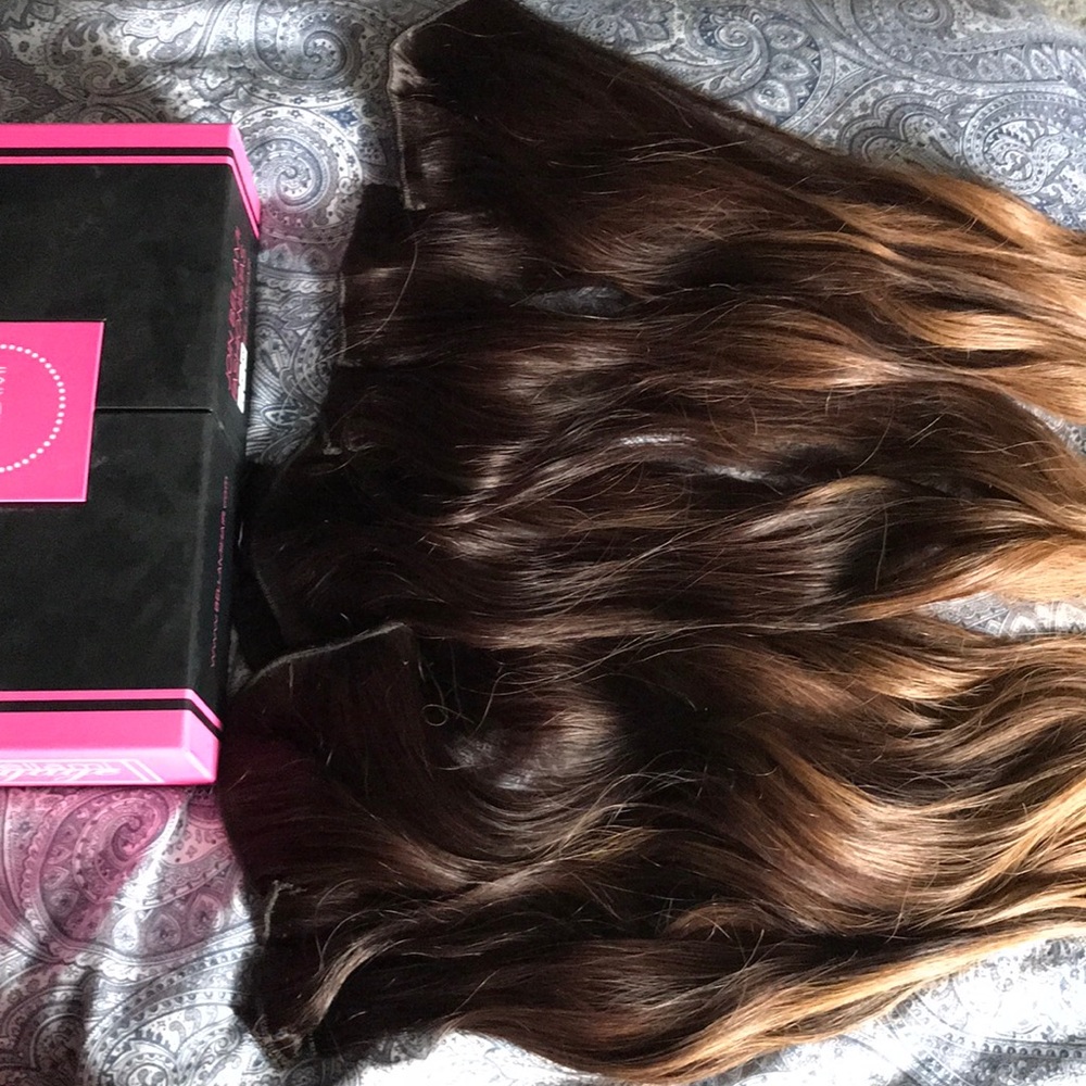 Bellami ombré extensions and brown ponytail piece